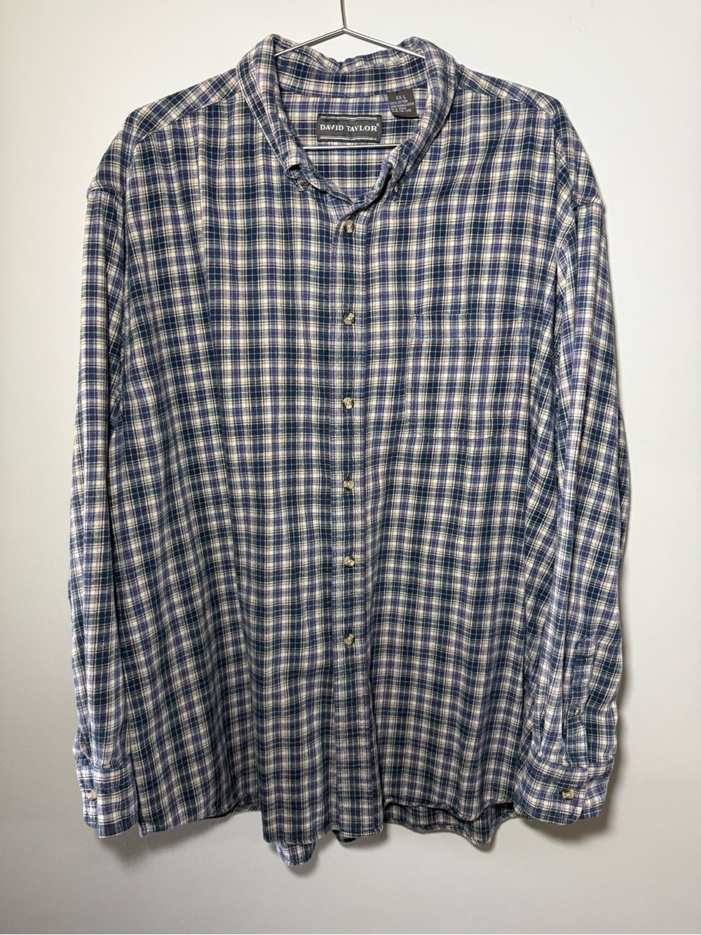 David Taylor Men's Navy and Tan Plaid Button-Down Shirt Size XX-L | Casual